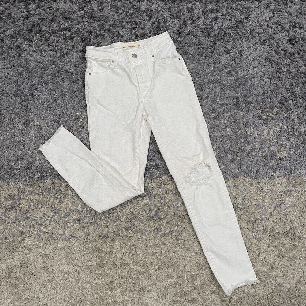 Women's Levi's 721 High Rise Skinny Jeans White Size 2 Distressed Preowned